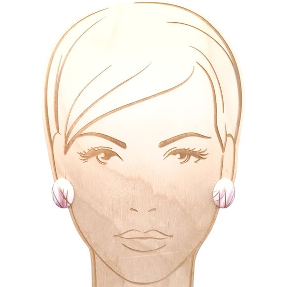 Splatter Paint Artsy Pastel Earrings, Vintage Lucite and Elegant Gold Oval Studs - Picture 3 of 4